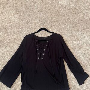 Sanctuary Black Lace-Up Blouse